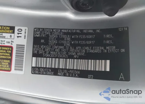 2015 Toyota Sienna Le из США, поврежденный, VIN 5TDKK3DC5FS563835